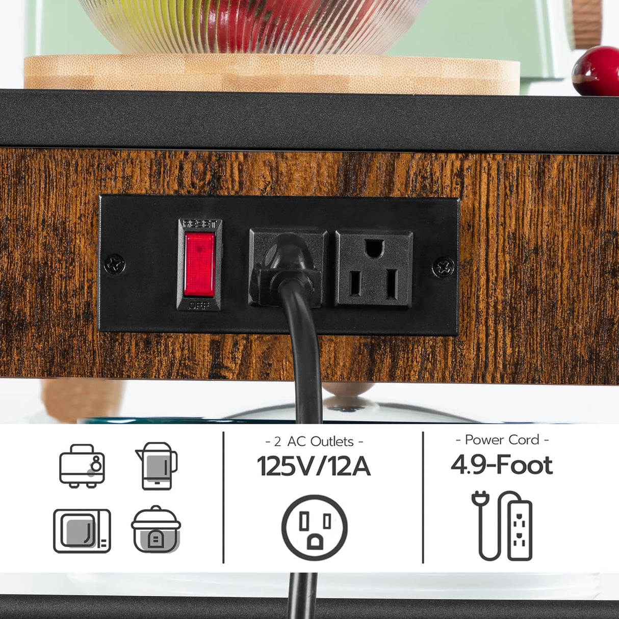 HOOBRO Rustic Brown Kitchen Bakers Rack with Power Outlet and Adjustable Wine Rack HOOBRO