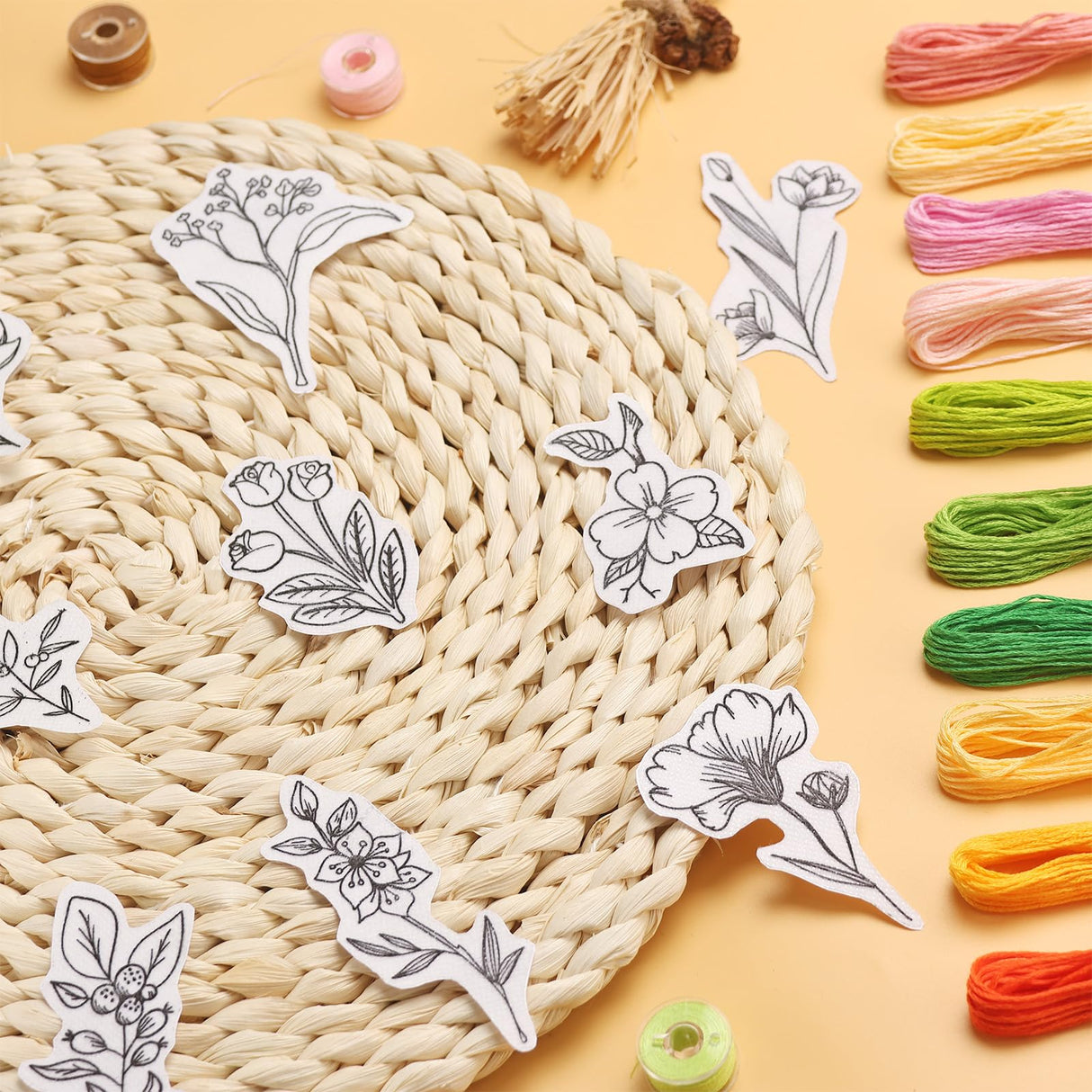 Patemby 50Pcs Water Soluble Embroidery Stabilizers, Stick and Stitch Embroidery Paper with Pre-Printed Flowers and Leaves Pattern Transfers for Hand Sewing Lover Beginners (Flower) Patemby