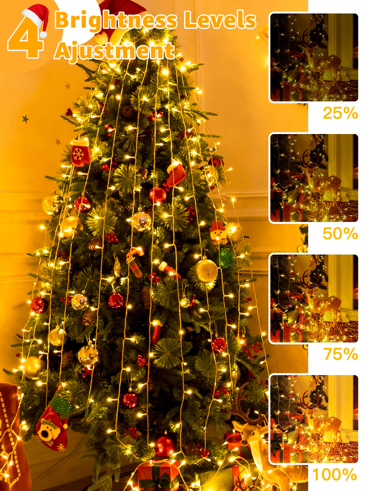 Guhope Christmas Lights 1200LED 196FT, Waterproof Outdoor String Lights with Remote and Timer, 8 Modes Dimmable Fairy Lights for Indoor Outdoor Wedding Party Holiday Decorations (Warm White) Guhope