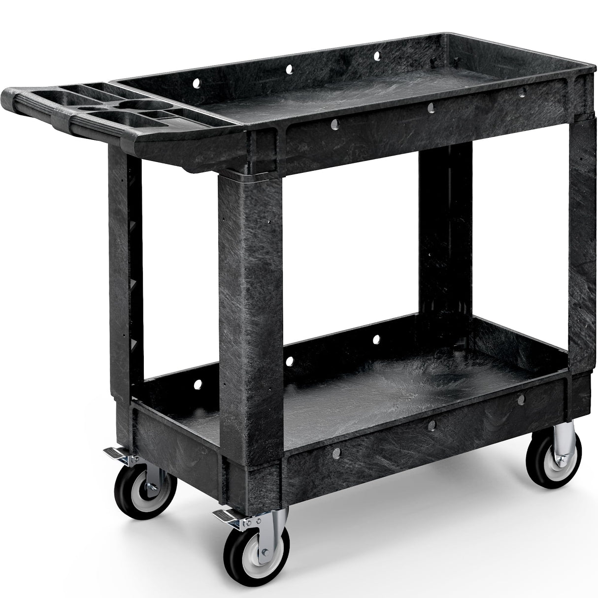 YITAHOME Utility Cart on Wheels, 550 lbs Capacity Service Cart, 40 x 17 Inch Rolling Work Carts, 2 Shelf Heavy Duty Plastic Cart Suitable for Warehouse, Garage, School & Office, Cleaning, Black YITAHOME