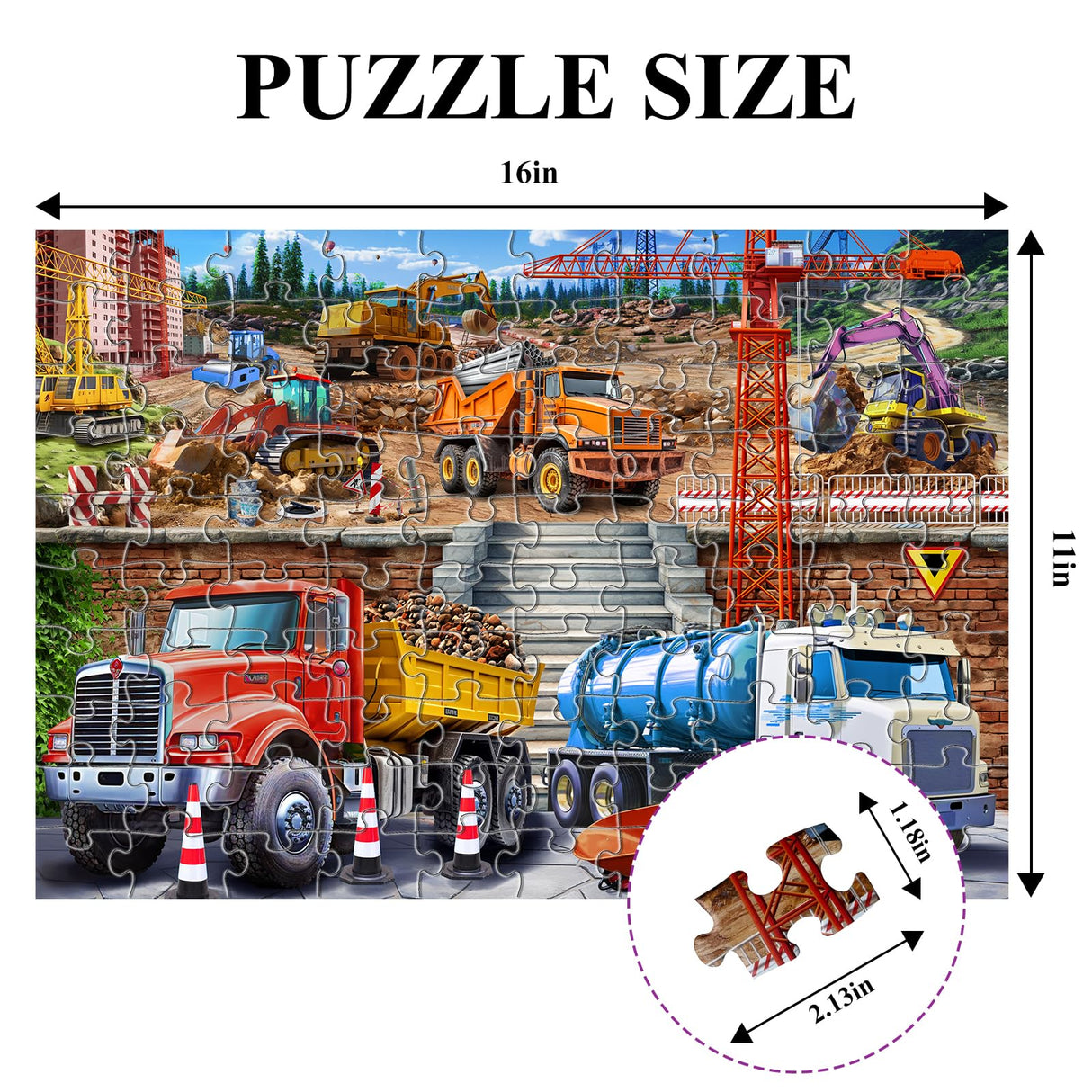 JOYZEXY Puzzles for Kids Ages 4-8 6-8 8-10, Construction Site 100 Piece Puzzles for Kids, Educational Kids Puzzles Toys for Boys Girls Age 4, 5, 6, 7, 8-10 Years Old JOYZEXY