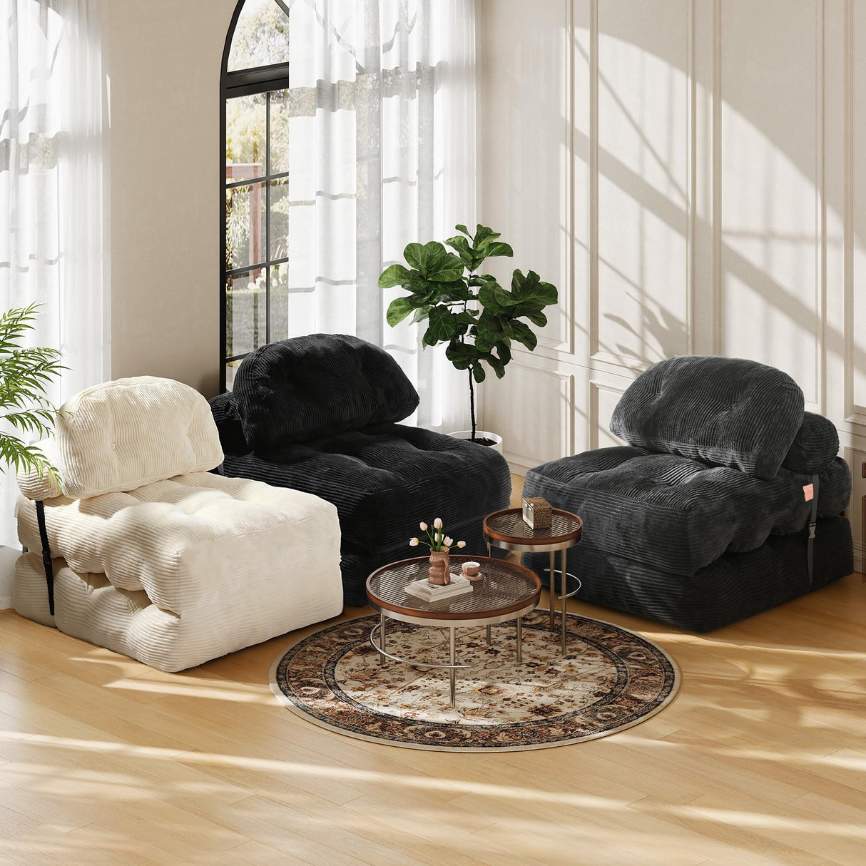 Vellorise Folding Sofa Bed, Convertible Sleeper Chair with Back Support and Pillow Futon, Foldable Couch for Living Room/Guest Use/Home Office, Foldable Chair Bed for Adults, Dark Gray Vellorise