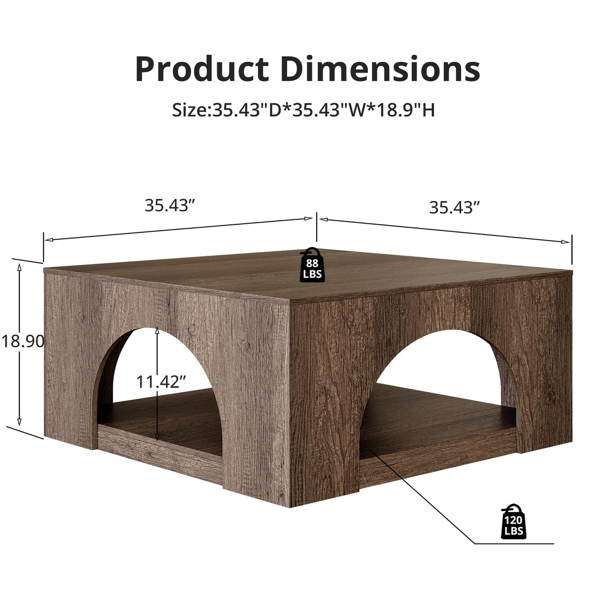 LIKEMET Large Coffee Table, 35.5-Inch LED Center Table with Storage, Square Low Table for Living Meeting Room, Easy Assembly LIKEMET