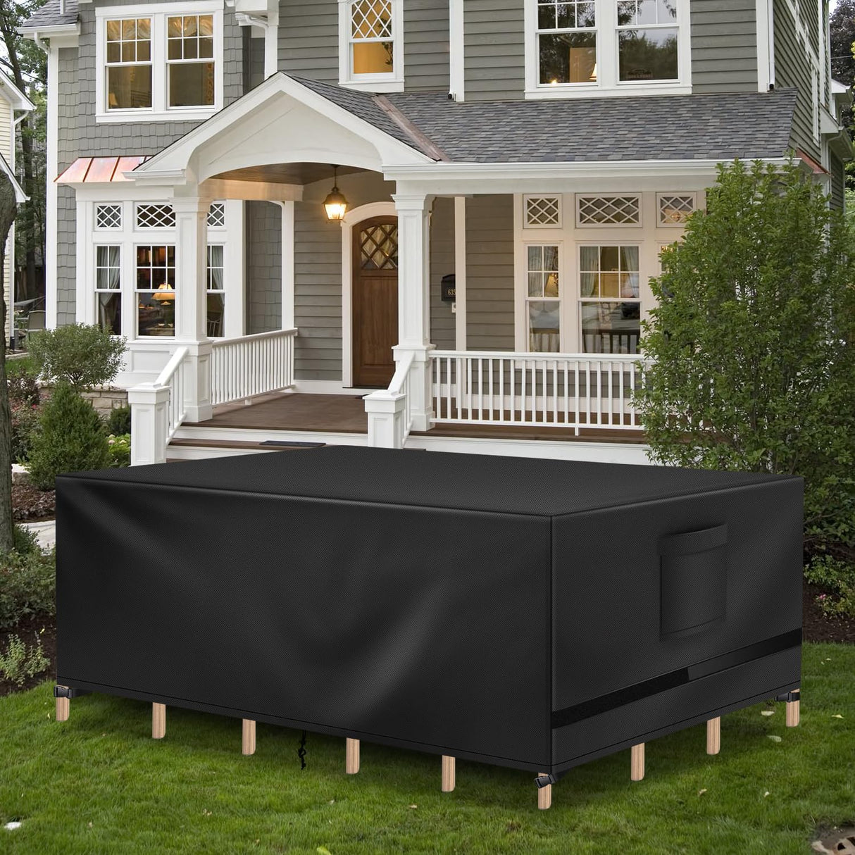 Richwon Patio Furniture Covers, Outdoor Table Covers Waterproof Rectangle, Heavy Duty Outdoor Furniture Covers for Patio Furniture, Outdoor Sectional Set Cover 90"L x 64"W x 28"H, Black Richwon