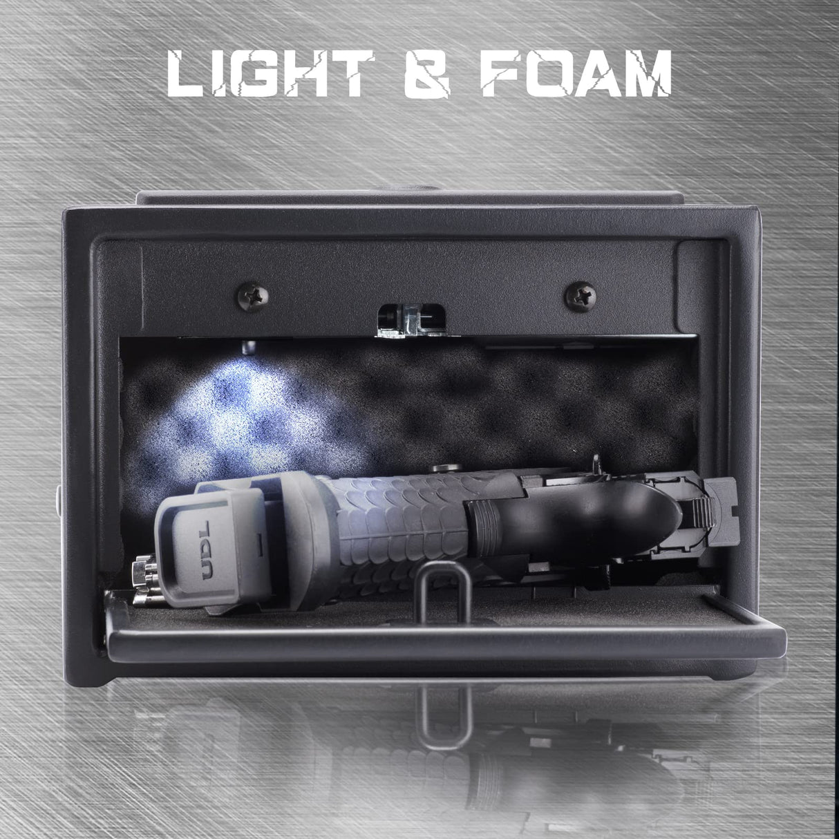 SOULYI Digital Gun Safe For Pistols With Two Quick Access,Handgun Safe With Pop Up Door,Safety Device With Keypad Storing Firearms Ammunition Money Valuables For Home Cabinet Car Under Bed Use SOULYI