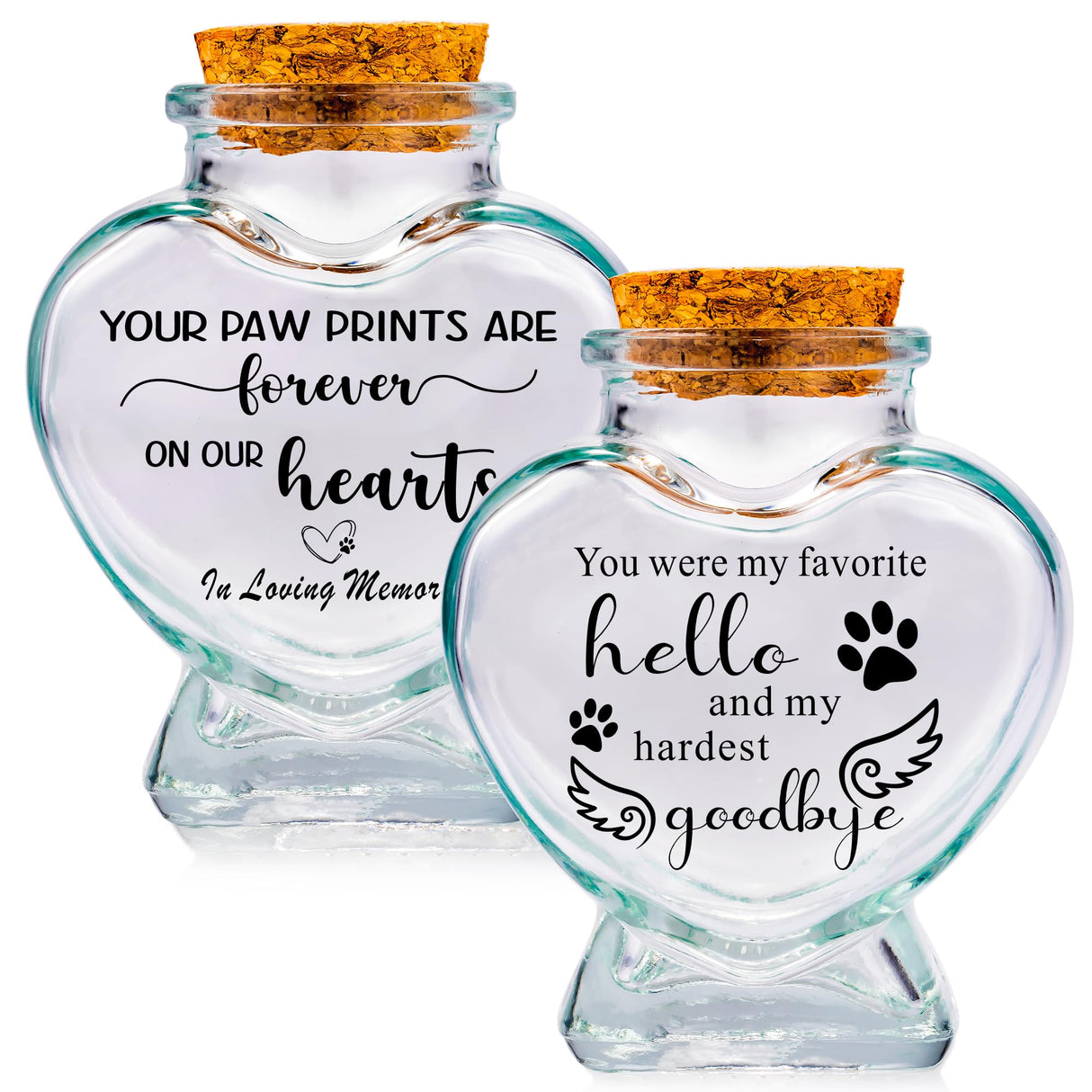 2 Pieces Pet Memorial Urns Sand Keepsake Jar Heart Shaped Glass Urns for Ashes or Hair Teeth Keepsake Loss of Pet Sympathy Gift Gredstar