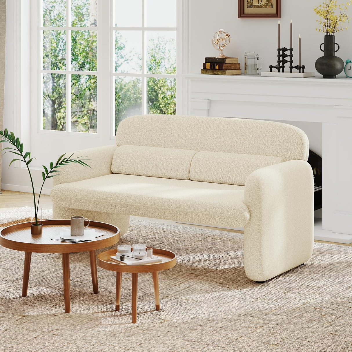 Furnimart Modern Loveseat Sofa, 54" 2-Seater Boucle Sofa, Comfy Upholstered Minimalist Couch, Small Couches for Small Spaces, Apartment, Office, Living Room, Bedroom, Dorm, Chenille White Furnimart