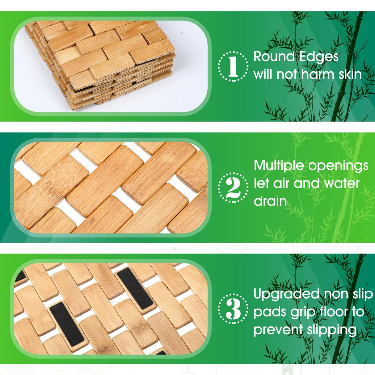 Bamboo Bath Mat Large Long Wood Bath Mat,16x48 Inch Non Slip Bamboo Shower Floor Mat Wooden Bathroom Mat for Bathtub,Spa,Door,Sauna or Outdoor (Natural Lattice) Zoryllic