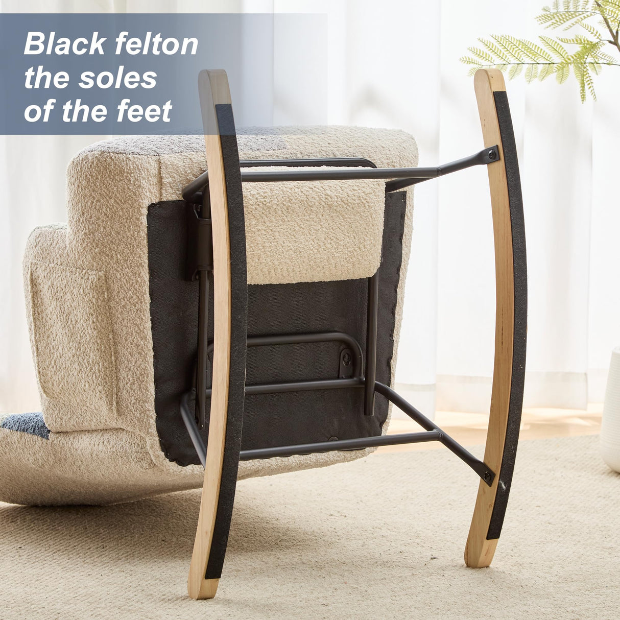 ETCZOYE Modern Nursery Rocking Chair, Teddy Upholstered Glider Rocker with Footrest, Comfortable Rocker Recliner with Side Pocket for Living Room, Bedroom, Office, Large Spliced Dark Blue ETCZOYE