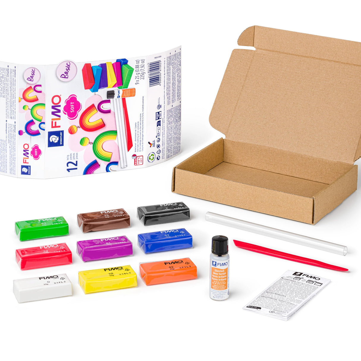 Staedtler 8023 10 FIMO Soft Oven-Hardening Polymer Modelling Clay - Starter Kit, Assorted Colours (Pack of 9 x 25g Half Blocks & Accessories) STAEDTLER