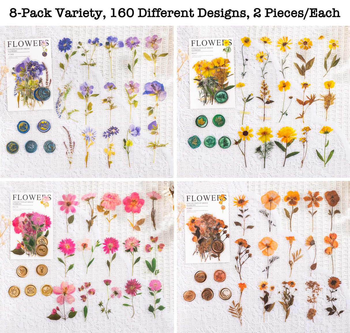 Knaid Pressed Flower Themed Stickers Set (320 Pieces) Dried Flowers Resin Stickers Decals Floral Botanical Journaling Stickers for Scrapbook Supplies Junk Journal Bullet Journal Planner Laptops Knaid