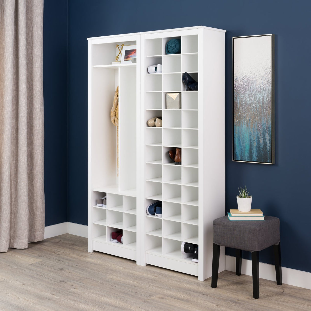 Prepac White Tall Storage Cabinet, Shoe Cabinet, Entryway Furniture with 36 Shoe Cubbies 13"D x 23.5" W x 72.5" H Prepac