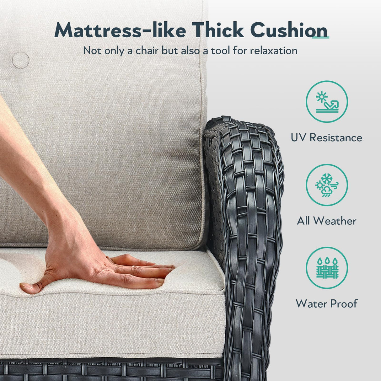 Artfurniz Outdoor Swivel Glider Rocker Chairs Set- 5 Piece Patio Furniture Set, Patio Bistro Sets with Tempered Glass Side Table and 2 Ottoman, for Balcony, Porch - Black Wicker Beige Cushion Artfurniz