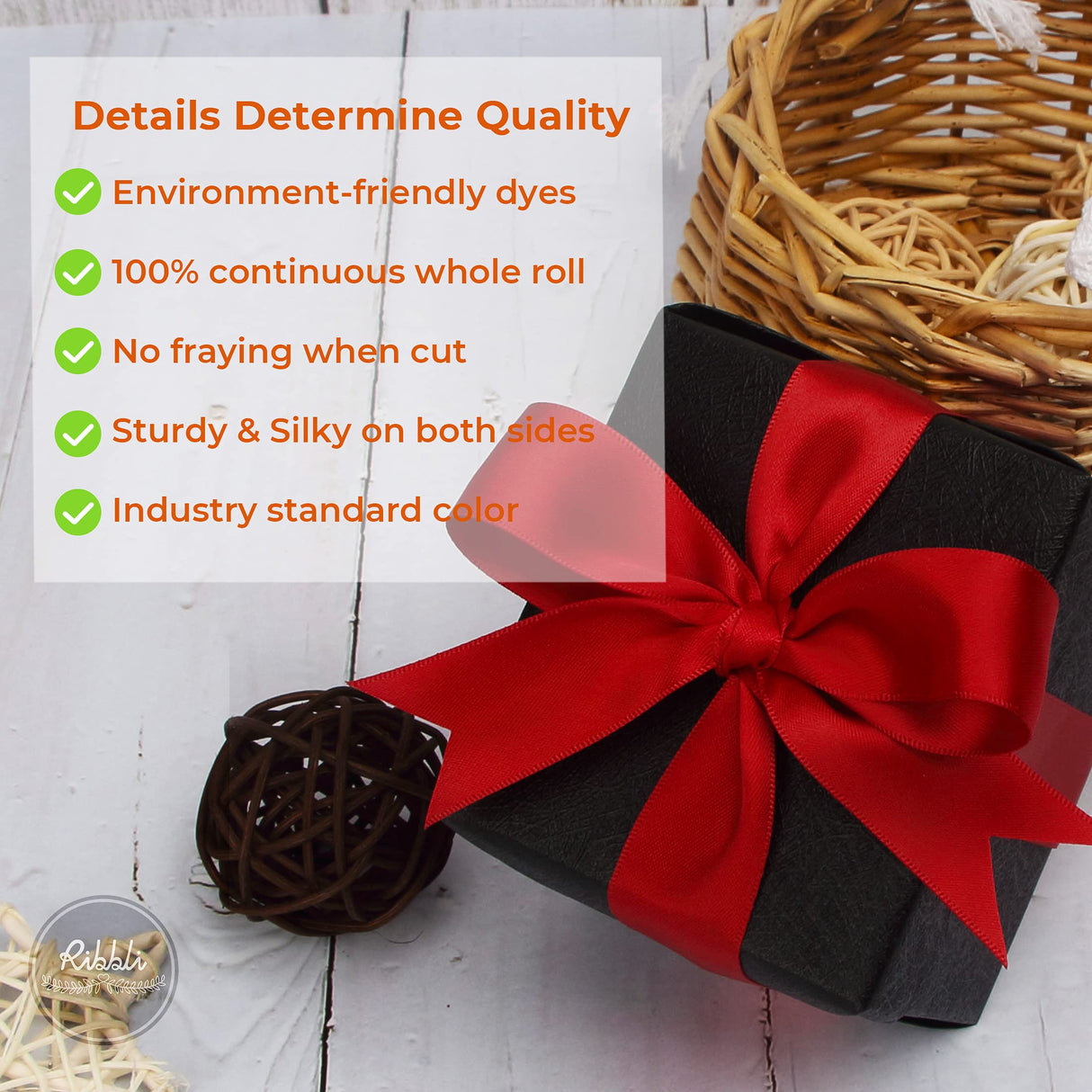 Ribbli Double Faced Red Satin Ribbon,1” x Continuous 25 Yards,Fabric Ribbon Use for Bows Bouquet,Christmas Gift Wrapping,Floral Arrangement Ribbli