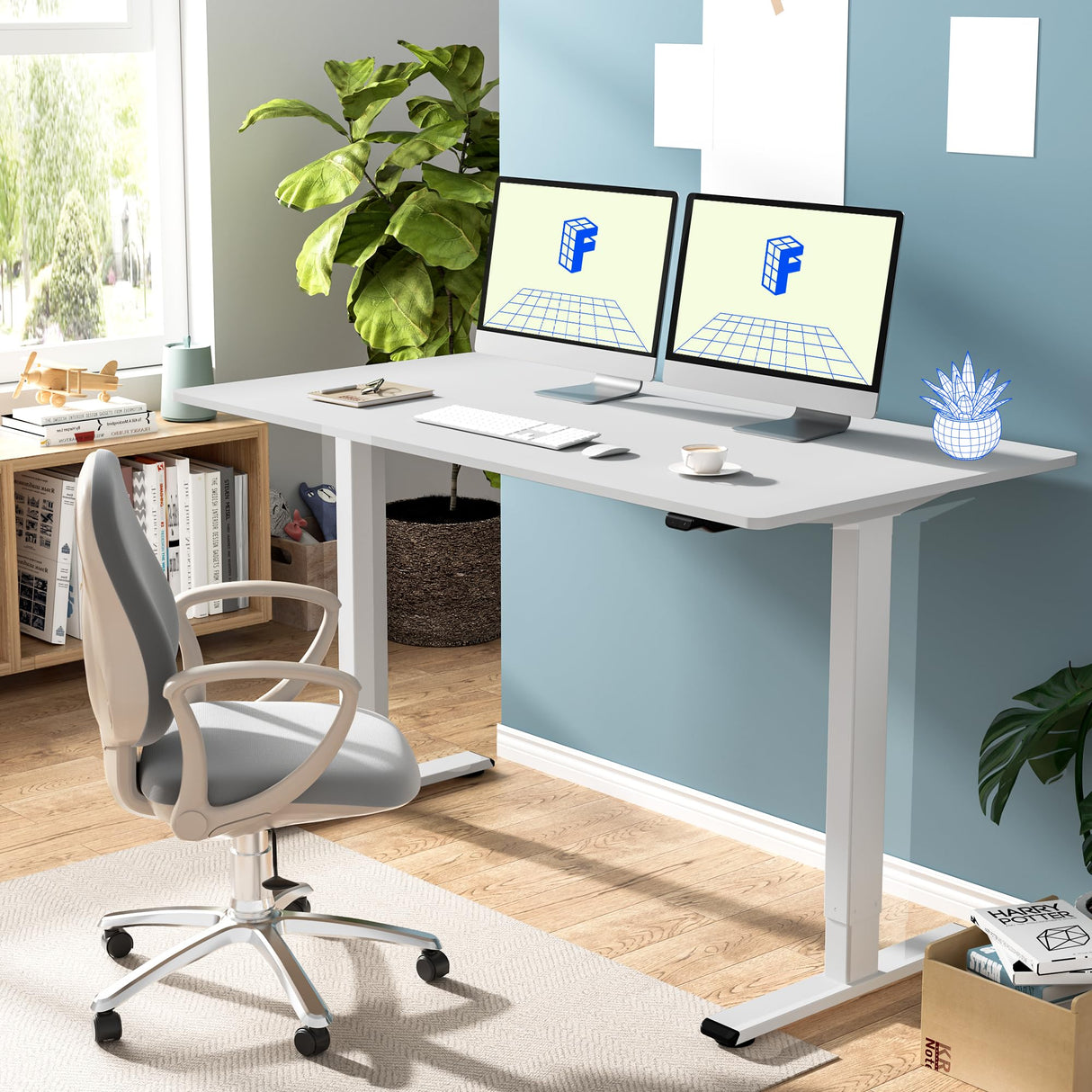 FLEXISPOT EC1 Electric White Standing Desk Whole Piece 55 x 28 Inch Desktop Adjustable Height Desk Home Office Computer Workstation Stand up Desk (White Frame + 55" White Top) FLEXISPOT