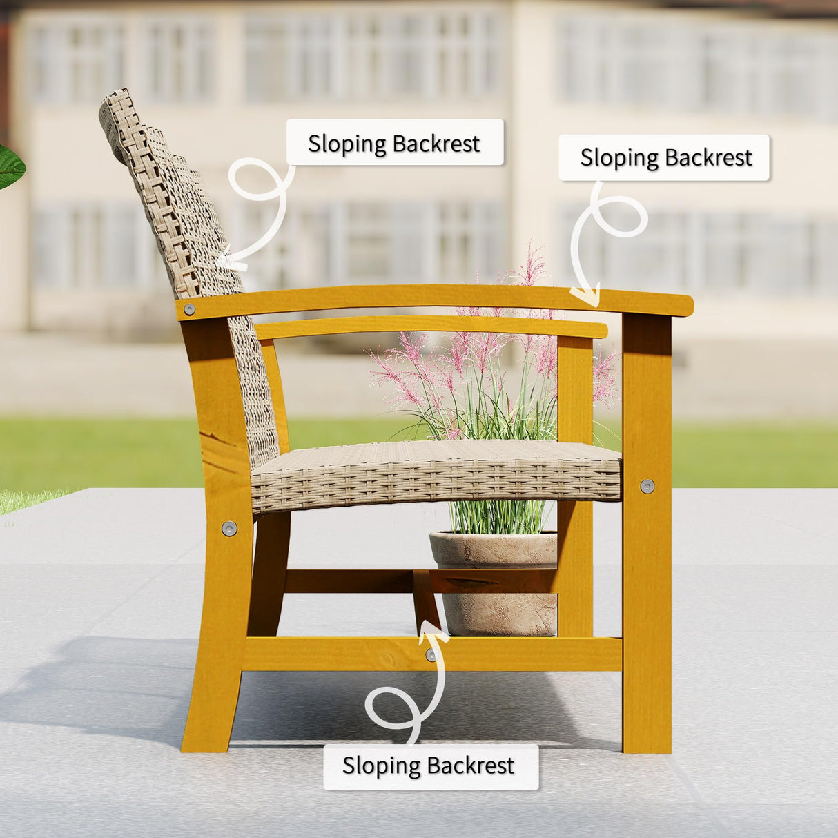 Outsunny Wicker Outdoor Couch, 3-Seat Rattan Outdoor Patio Sofa, 1000 lbs. Capacity, Acacia Wood Patio Furniture Couch with Steel Seat and Armrests for Backyard, Porch, Teak Outsunny
