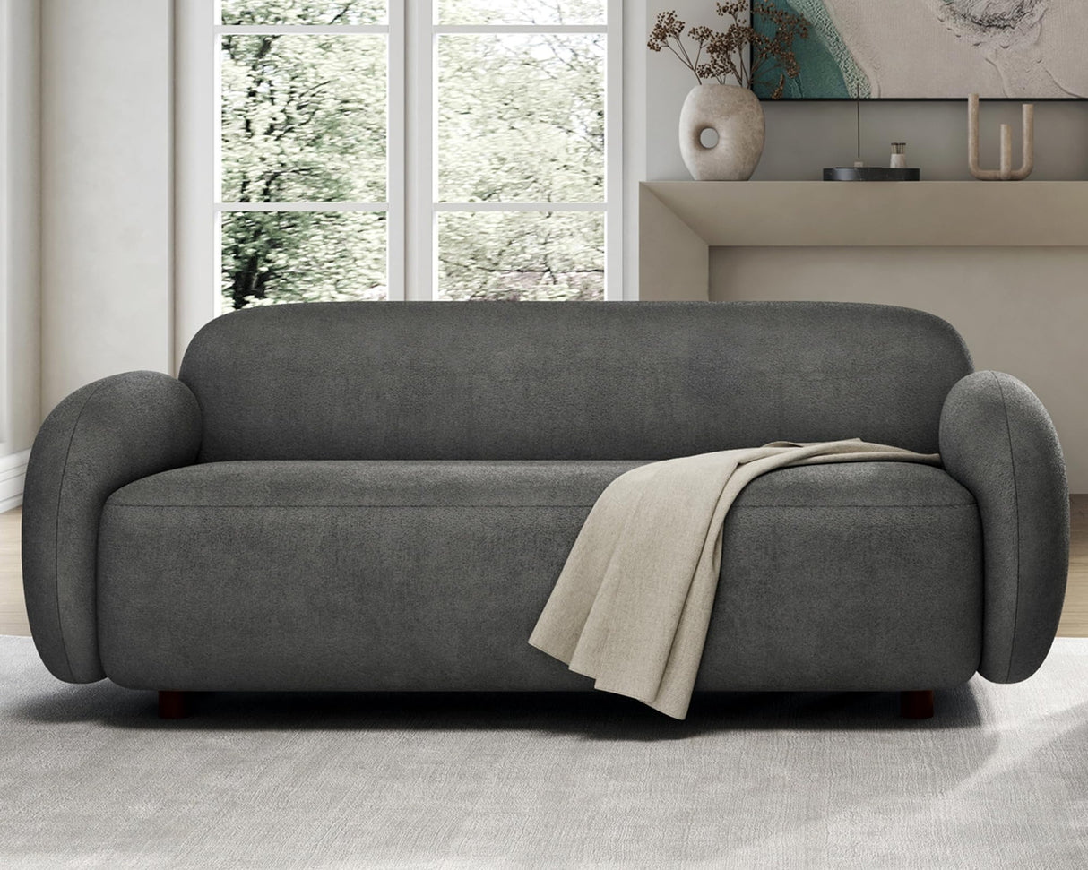 PaPaJet 3 Seater Sofa, Modern Couch with Soft Boucle Upholstered, Comfy Cloud Sofa Couch for Living Room Home Office Sherpa Grey Curved Couch PaPaJet