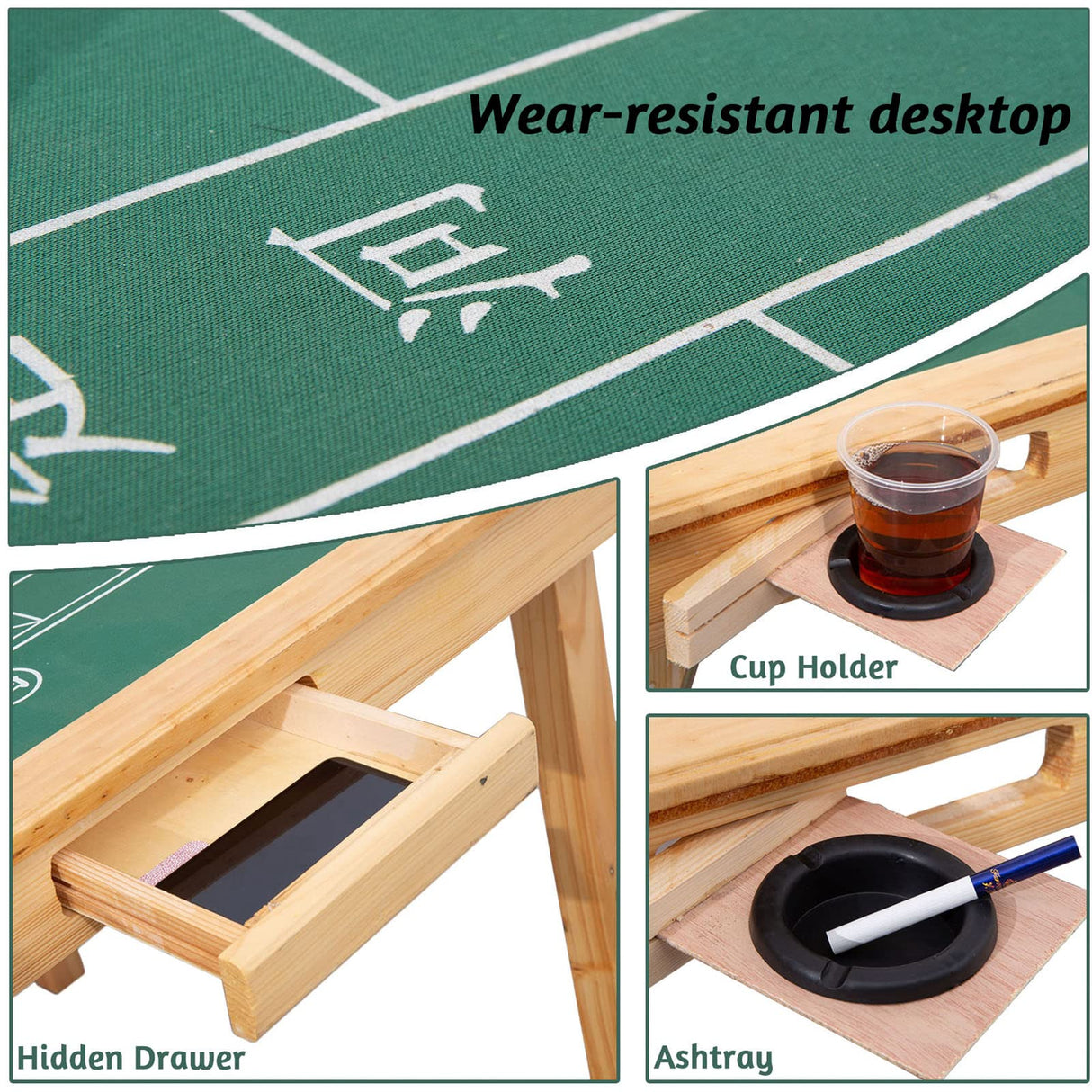 MJTABLE Folding Mahjong Table,Card Tables Folding Square 34.64 * 34.64" for 4 People, Wear-Resistant Desktop for Mahjong, Wooden Poker Blackjack,A MJTABLE