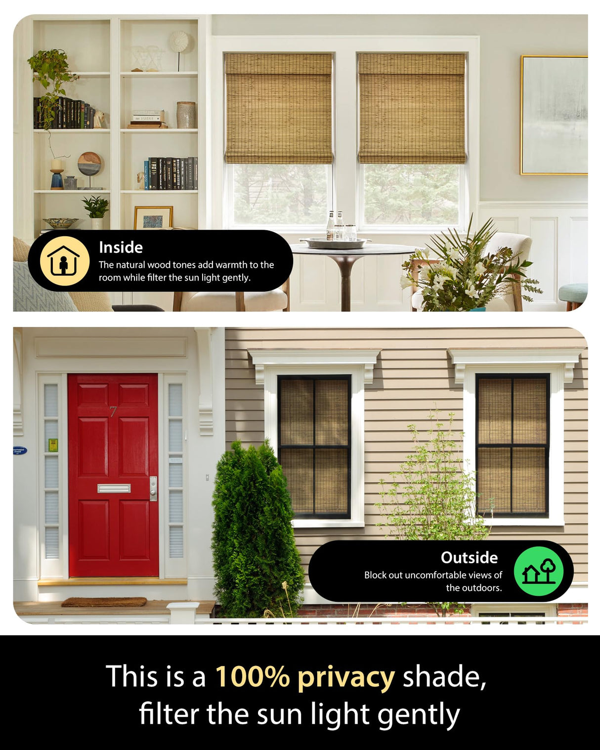 UNISHADES Cordless Bamboo Roman Shades for Windows, Blinds Size (26 1/2" W × 48" H) Colour (Highfield Teak) Fits Windows (26 3/4" W × 48" H) UNISHADES