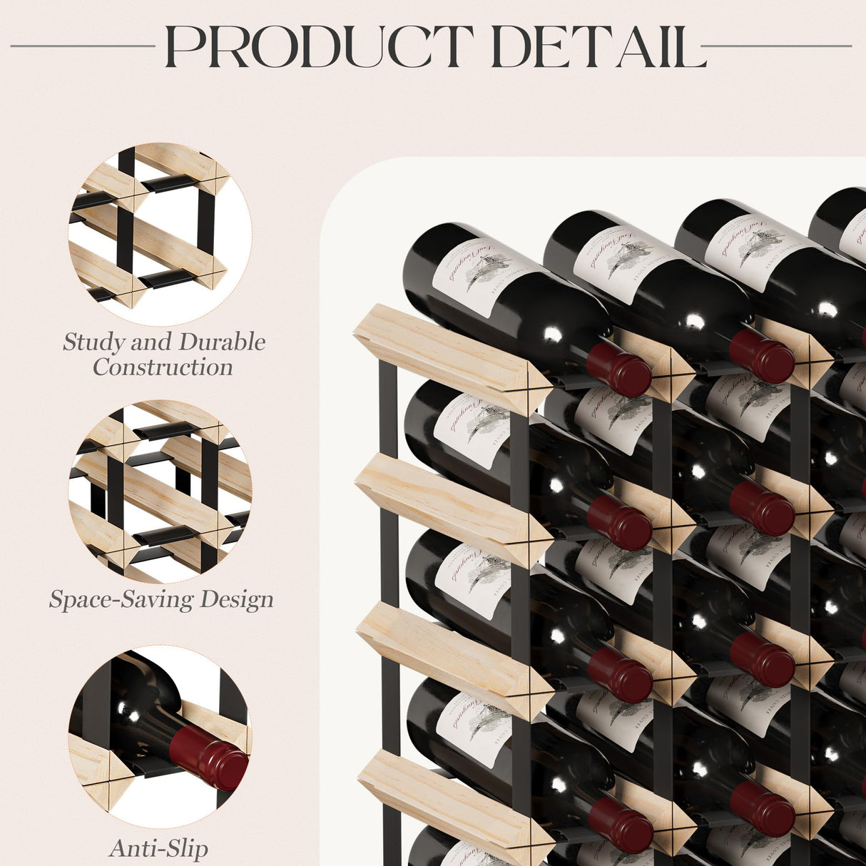 Wooden Wine Rack Countertop- Stylish Wine Racks for Cabinets, Perfect for Organizing and Displaying Your Wine Collection, Durable & Space-Saving Wine Storage Solution(42 Bottles) Urban Deco