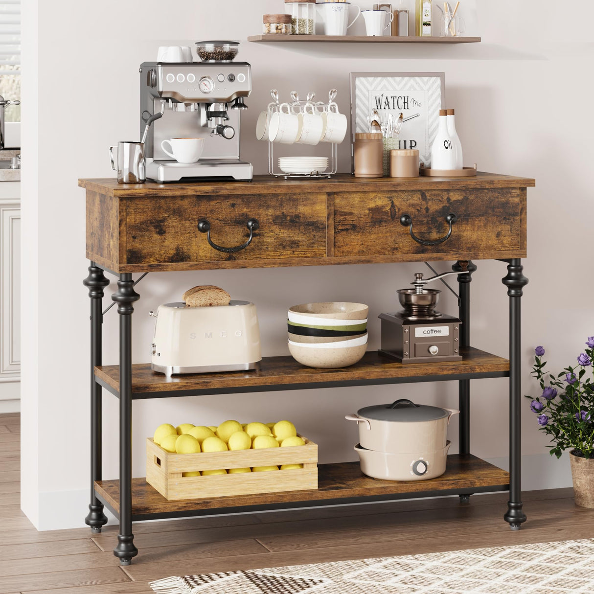 IDEALHOUSE Console Tables for Entryway, Small Entryway Table with 2 Drawers, Narrow Console Table with Storage Shelves for Living Room, Hallway Table, Sofa Table, Rustic Brown IDEALHOUSE