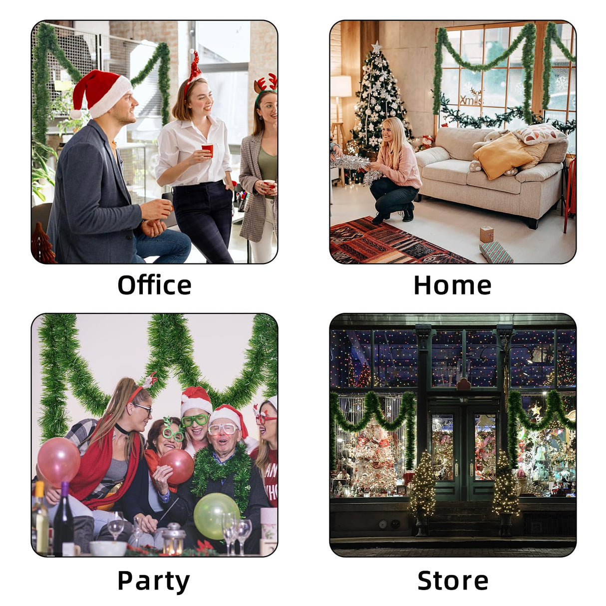 Green Garland Christmas Decorations,50Ft Xams Greenery Tinsel Stems Non-Lit Soft Twist Garland Decor for Tree Stairs Railing Front Door Mantle Fireplace Indoor Outdoor Holiday Home Hongsome