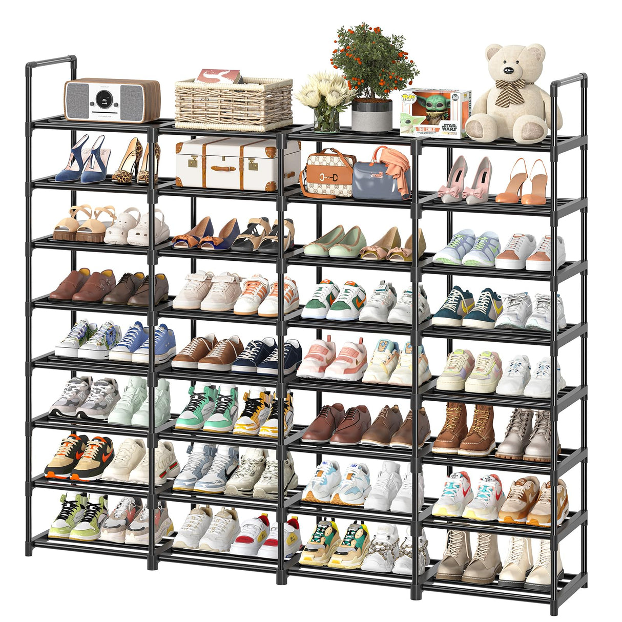 Simple Trending 8-Tier Shoe Rack Large Capacity 64 Pairs Tall Shoe Shelf, Sturdy Metal Shoe Organizer for Entryway, Closet, Bedroom, Black Simple Trending