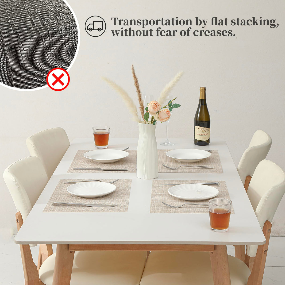 Leetaltree Beige Placemats Set of 4 - Heat Resistant Non-Slip Place mats for Dining Table, Washable Durable PVC Vinyl Woven Table Mats(Beige, 4) Leetaltree