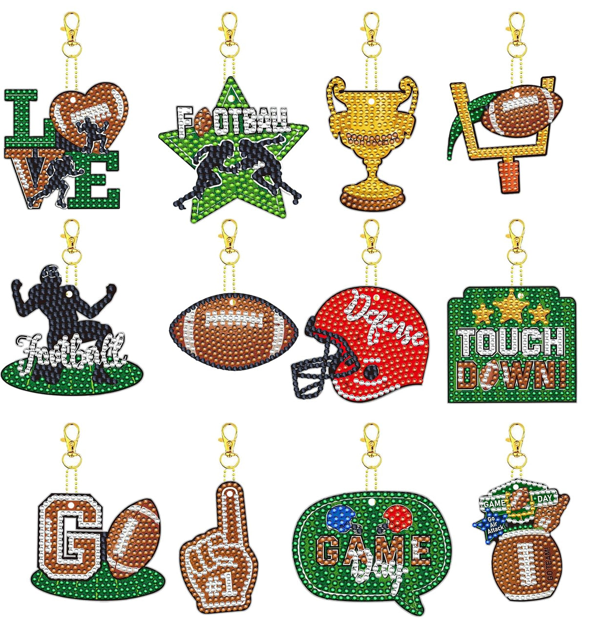 12 Pcs Sport 5D DIY Diamond Art Painting Keychains Kits for Adult Beginners. Double Sided Hanging Football Keychains and Ornaments for Decoration Gifts (key07) Generic