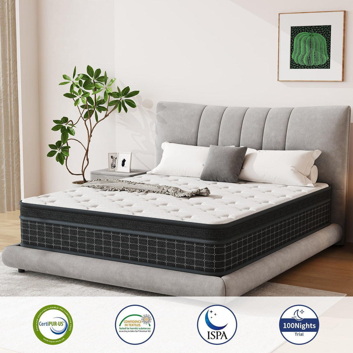 SupremeSleep King Size Mattress, 12 Inch King Mattress in a Box, Memory Foam Hybrid Matress with Individual Pocket Spring for Motion Isolation, Pressure Relief, Medium Firm Feel, CertiPUR-US SupremeSleep