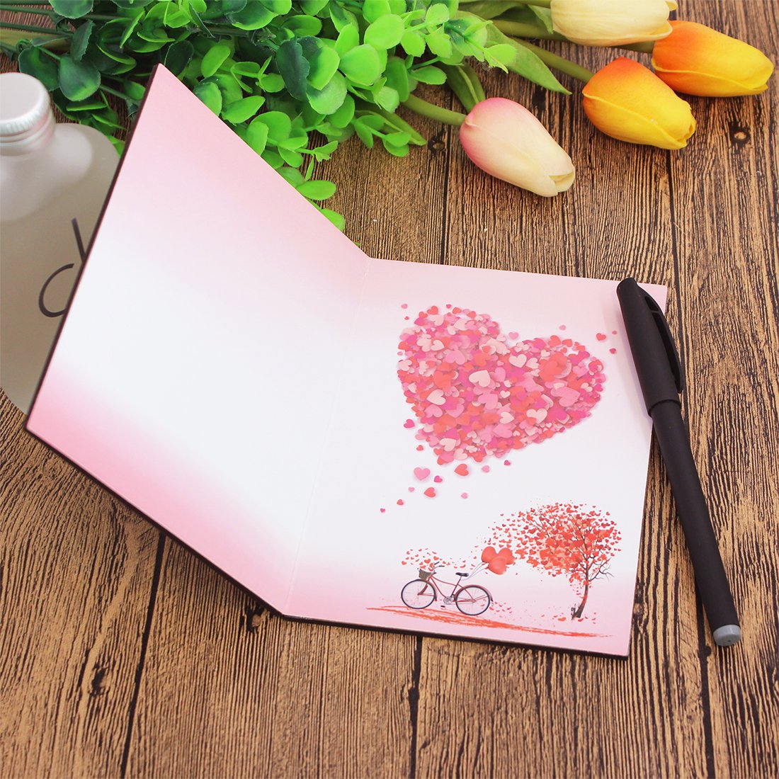 Creawoo Handmade Walnut Wood Love Greeting Card with Unique Gift Card Box The Best Valentine's Day, Anniversary Birthday Gift Idea Card for Her, Him, Wife, Husband Creawoo