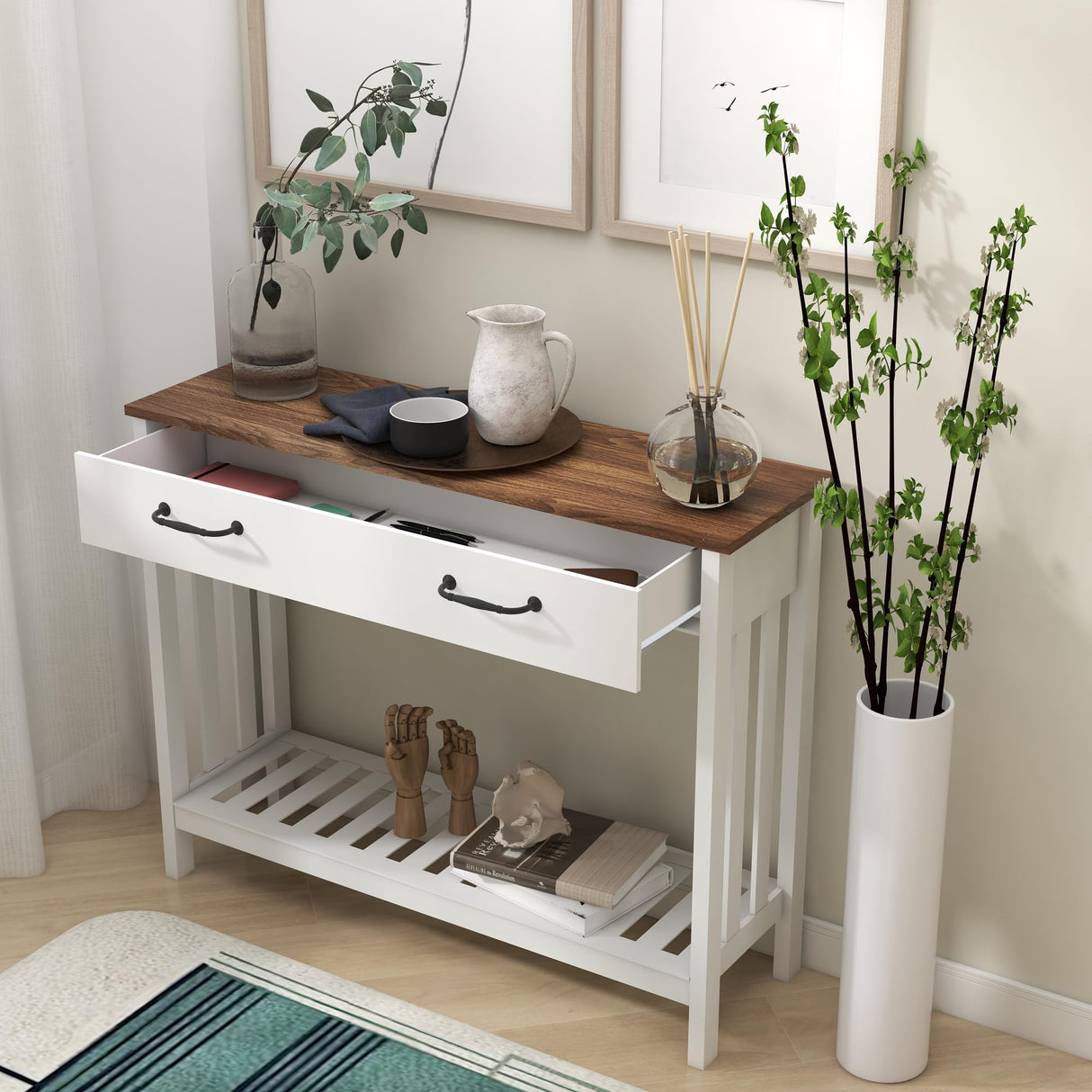 TaoHFE Farmhouse Narrow Console Table Modern Wooden,Living Room Tables Narrow Side Tables for Entryway,Entry Table with Storage Hallway SideTable with Drawers TaoHFE