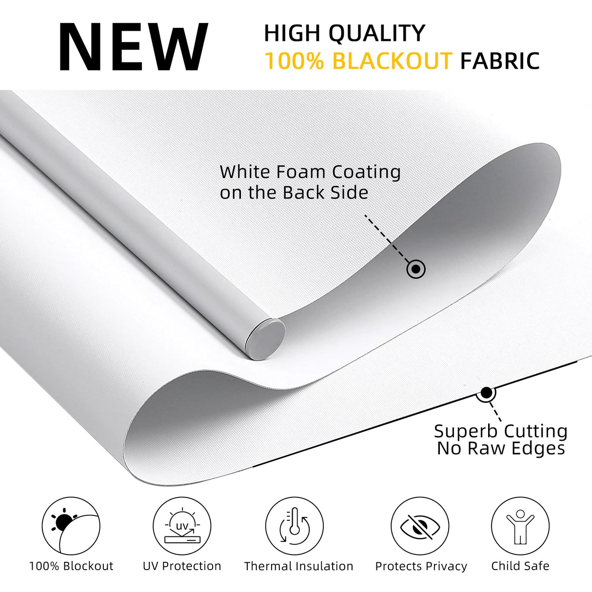 ChrisDowa Cordless Free-Stop 100% Blackout Blinds for Windows, Roller Windows Shades with Thermal Insulated, UV Protection Fabric for Living Room, Office and Home. Easy to Install.White,34" W X 72" H ChrisDowa