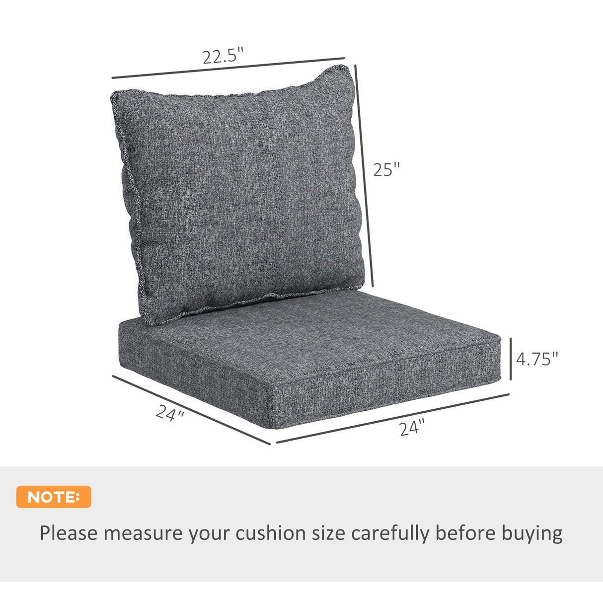 Outsunny 4-Piece Patio Chair Cushion and Back Pillow Set, Seat Replacement Patio, Cushions Set for Outdoor Garden Furniture, Gray Outsunny