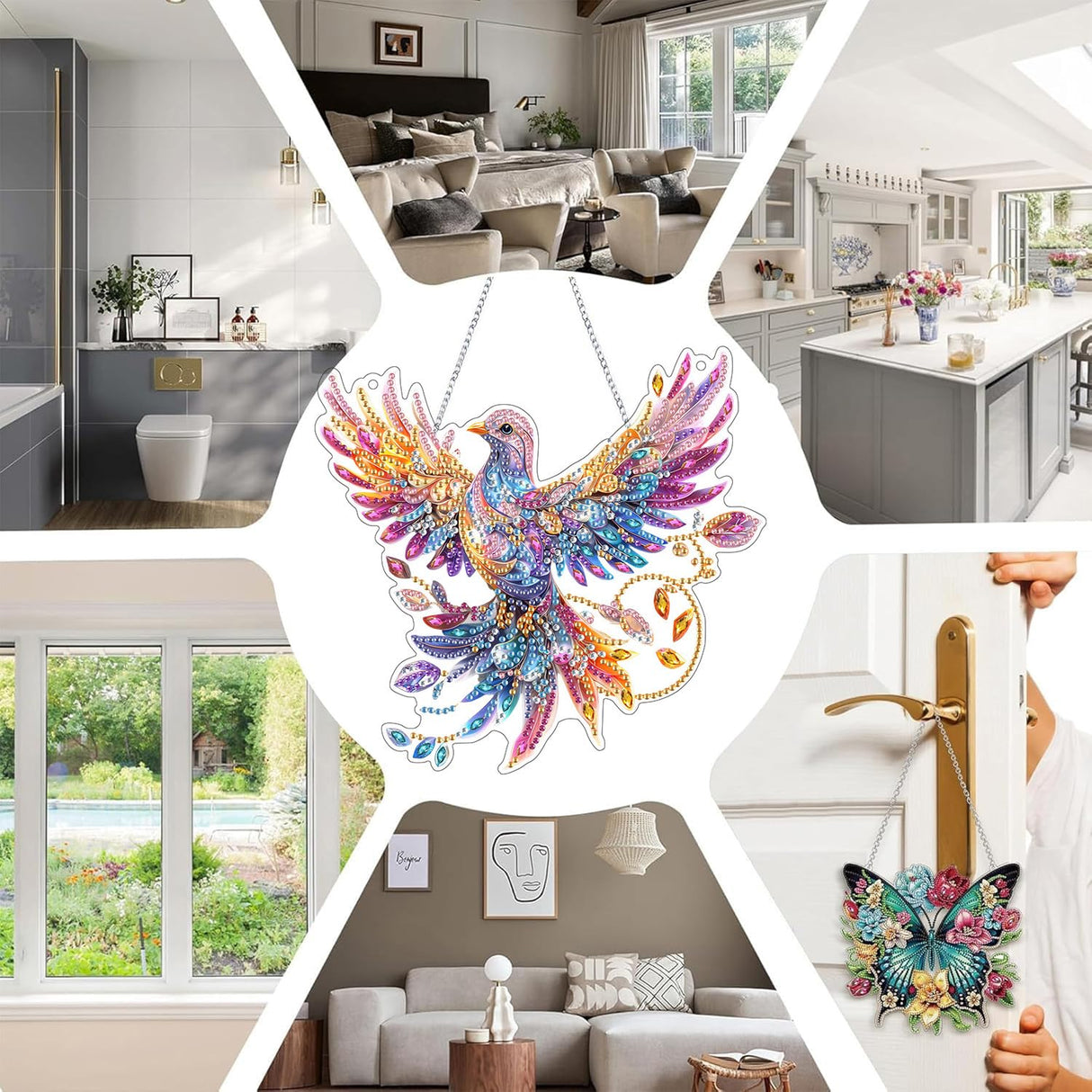 SKRYUIE Hanging Diamond Art Kits for Adults Bird, DIY Window Pendant Diamond Painting Kit Sun Catcher, Special Shaped Crystal Acrylic Double Sided, Porch Outdoor Garden Ornaments 7.486 x 7.29 Inch SKRYUIE