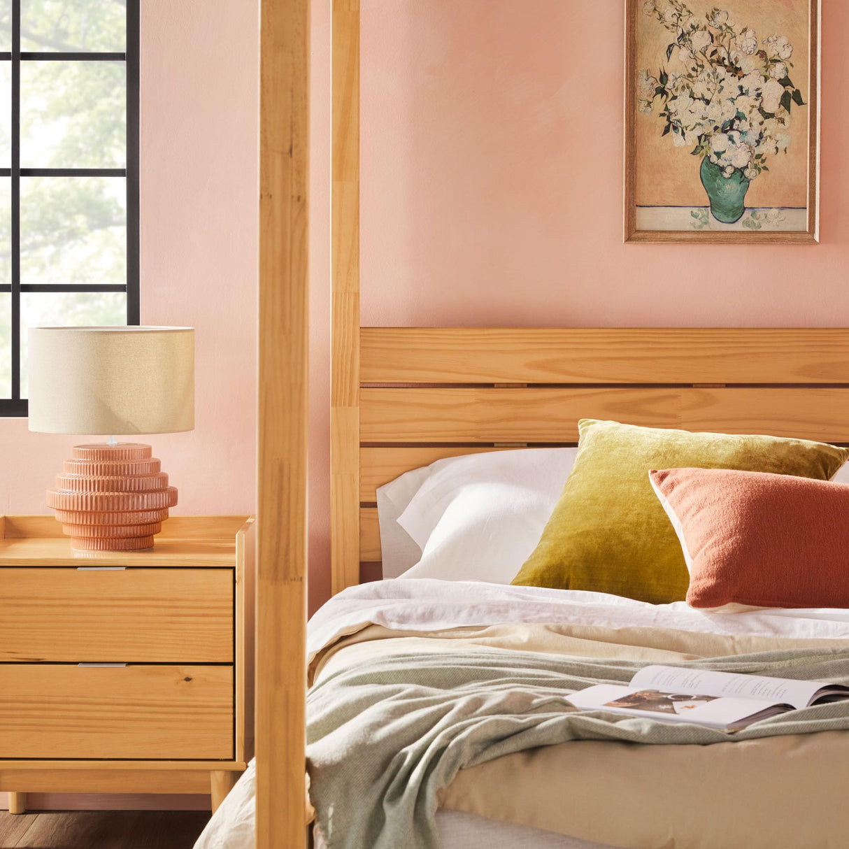 Natural Pine Solid Wood Full Minimalist Canopy Bed Walker Edison