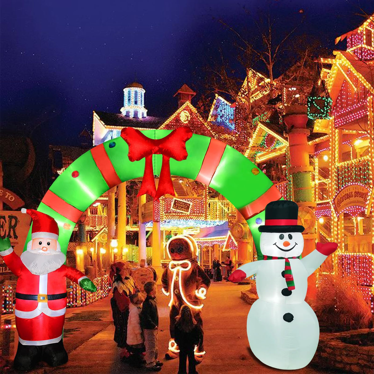 12 Ft Lighted Christmas Inflatable Archway, Inflatable Santa Claus and Snowman Arch Indoor and Outdoor Holiday Decorations, Built-in Led Lights, Large Outdoor Patio Decorations Garden Props OILCUP