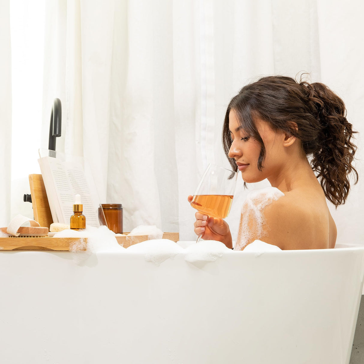 Bathtub Tray with Waterproof Shield Keeps Your Book Open – Extendable Bamboo Bath Tray with Wine Glass Holder - Luxury Bath Tub Caddy Tray for Relaxing in The Bathtub Luxe Lily