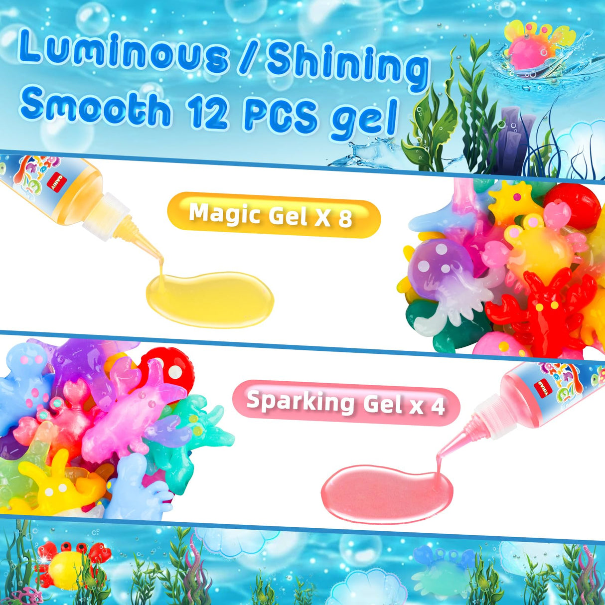 QANIY Magic Water Elf Toy Kit, Crafts for Kids Ages 4-8, Aqua Fairy, Magic Water Elf, Magic Water Gel Kit with 12 Magic Gels and 6 Molds, DIY Squishy Maker Set, Kids Crafts Ages 4-8 QANIY