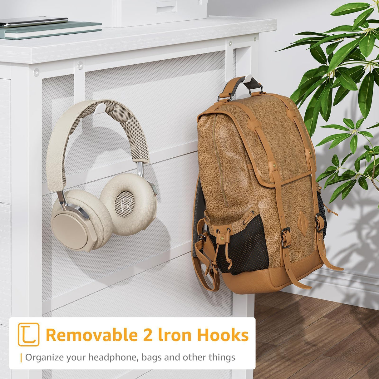 White Vanity Desk No Mirror - 47 Inch White Office Computer Desk with 8 Fabric Drawers on Both Sides for Girls, Makeup Work Writing Study Desks, Vanity Table No Mirror for Bedroom DLisiting