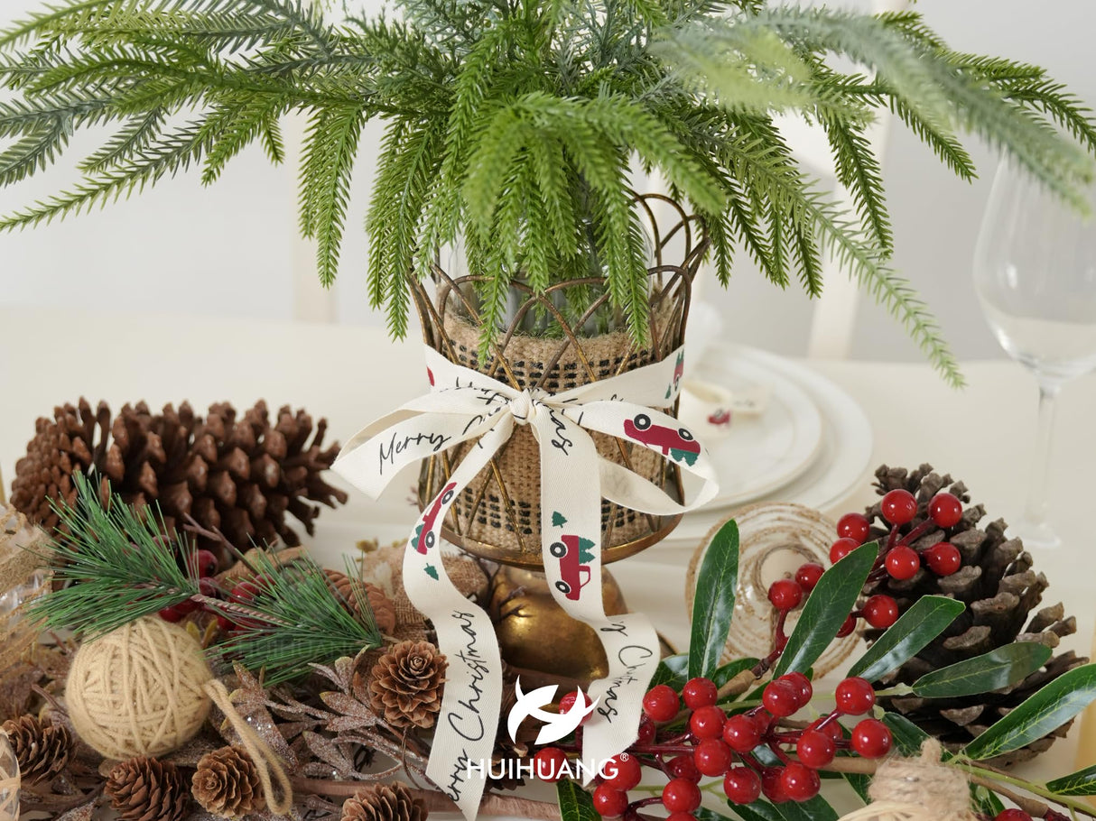 HUIHUANG Christmas Cotton Ribbon 7/8" Wide x 25 Yards Twill Tape Cotton with Merry Christmas Printed Ribbon for Gift Wrapping, Rustic Farmhouse Decor, Tree Ornaments, Wreaths, DIY Crafts HUIHUANG