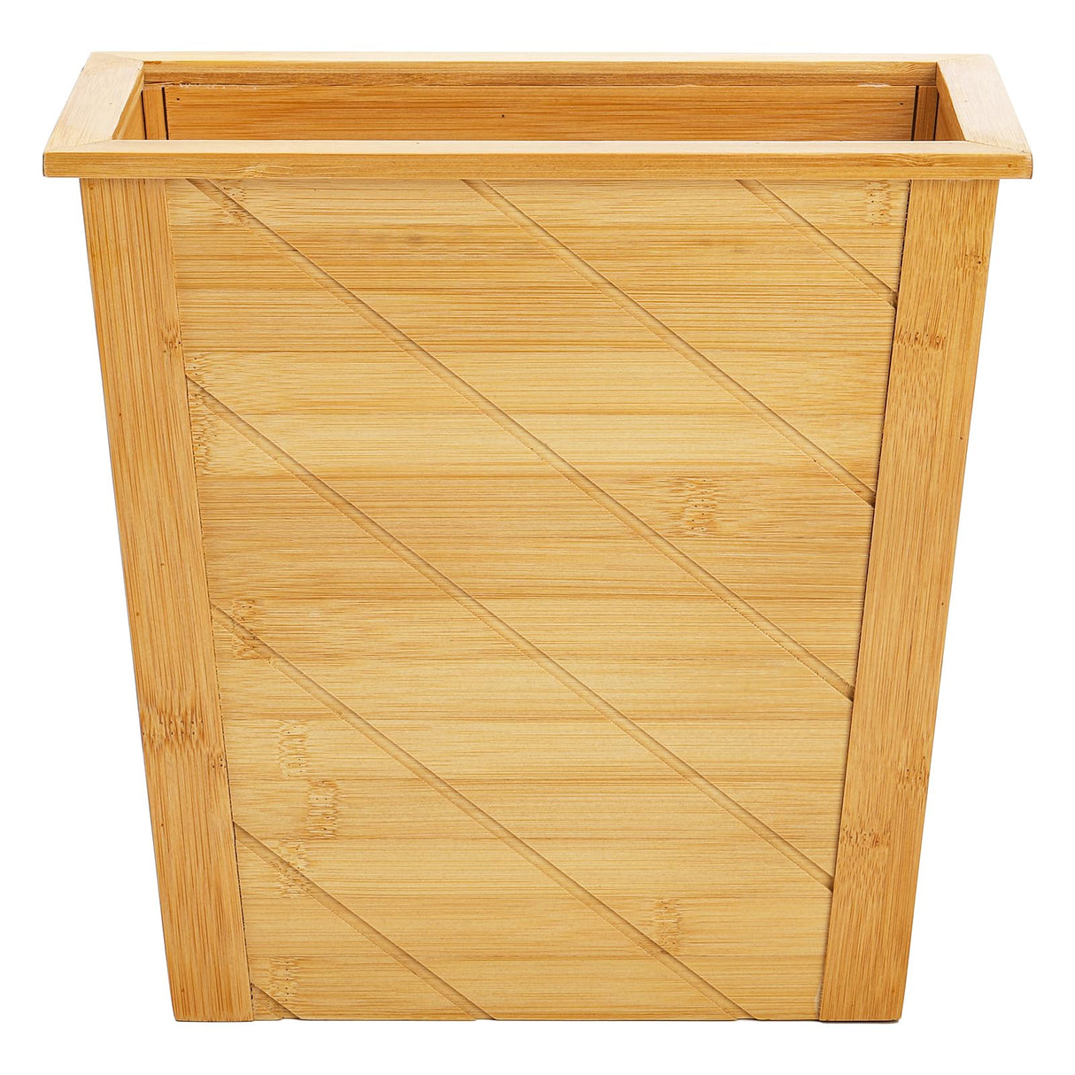 Frcctre Bamboo Waste Basket, Rectangular Compact Waste Trash Can Waste Bin Garbage Built-in Handles Brown Container Bin for Bedroom, Office, Living Room, Kitchen, Bathroom Frcctre