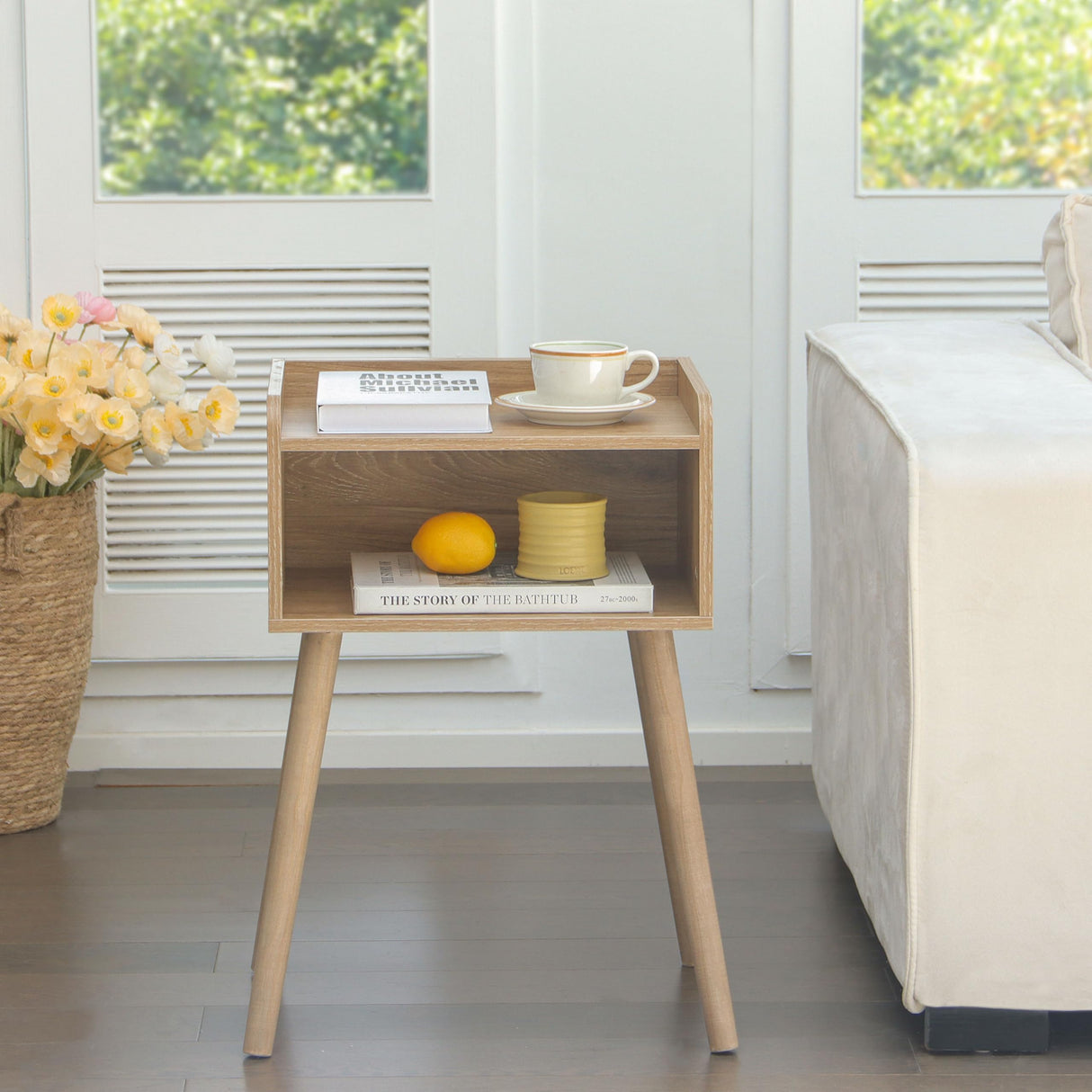 MaxSmeo Nightstand, Mid Century Modern Side Table Bedroom with Storage, Small End Bedside Table with Solid Wood Legs for Living Room, Office Small Spaces (Rustic Walnut) MaxSmeo