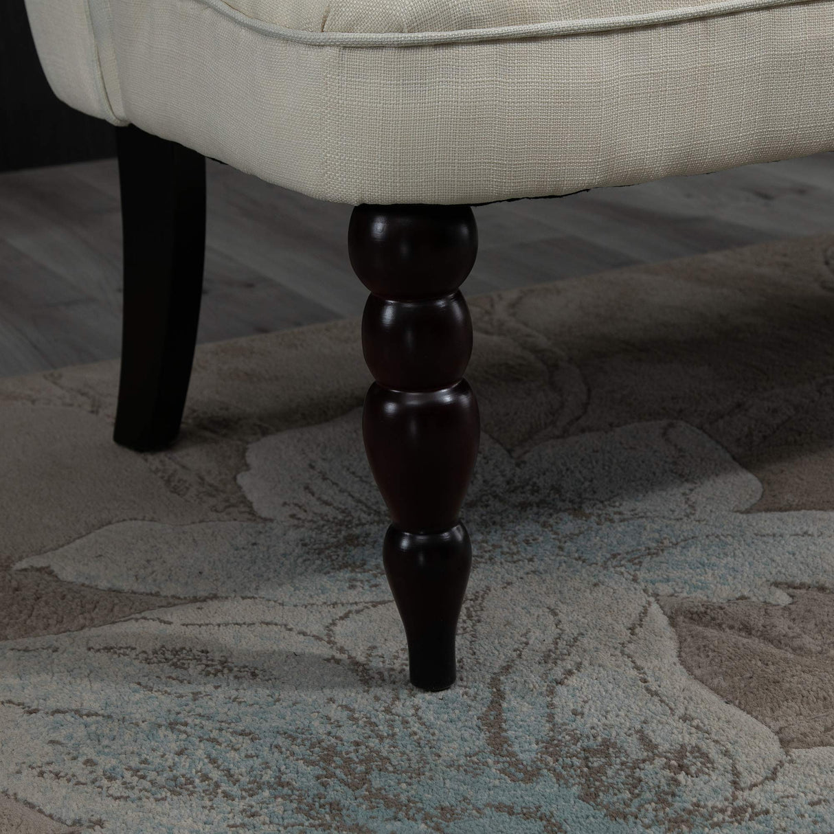 HOMCOM Upholstered Armless Fabric Loveseat with Button Tufted Design for Living Room with Wood Legs, Cream White HOMCOM