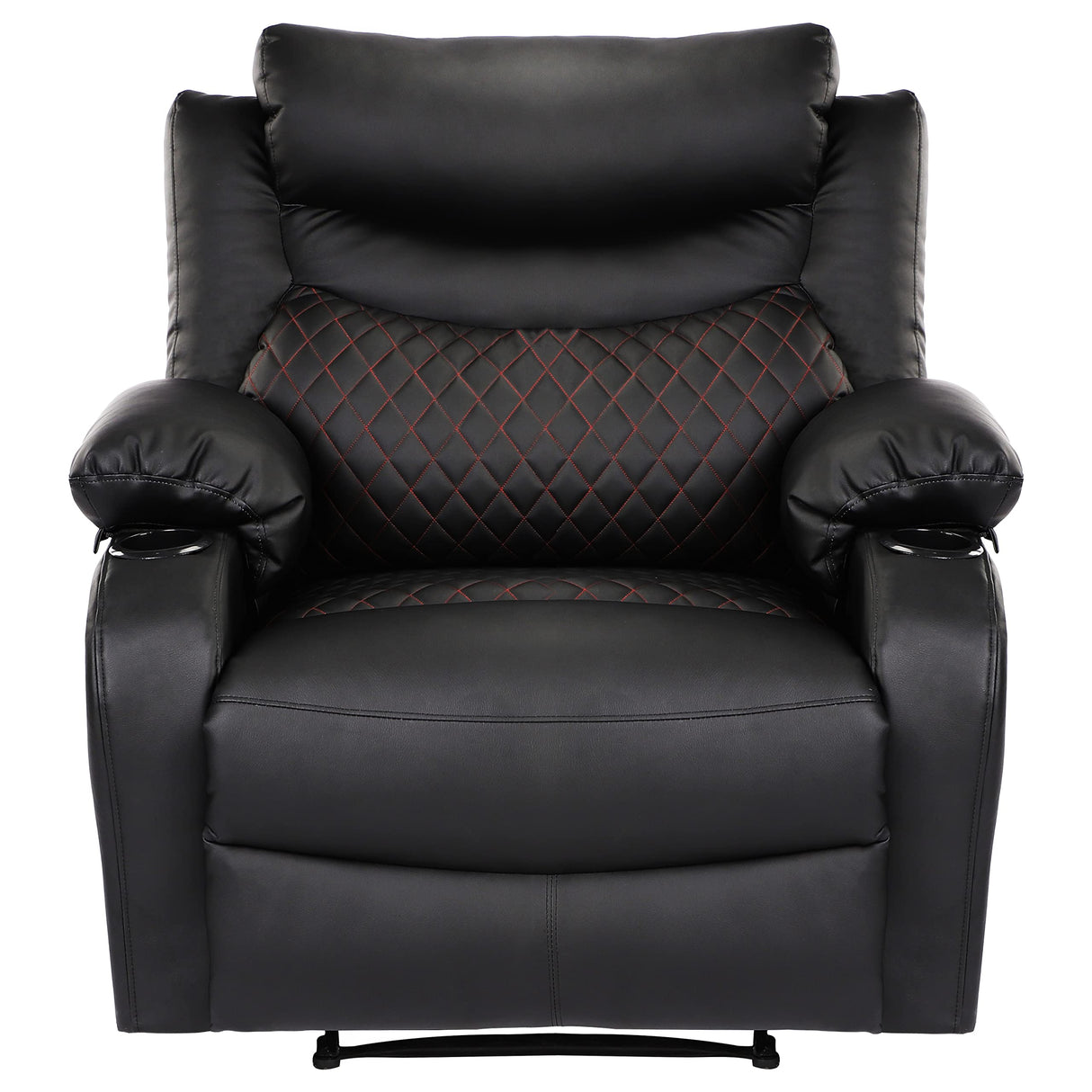 Comermax Faux Leather Black Recliner Chair with Massage and Heat Wide Seat Manual Reclining Chair with Cup Holders, Heated Massaging Recliner Chair for Adults Comermax