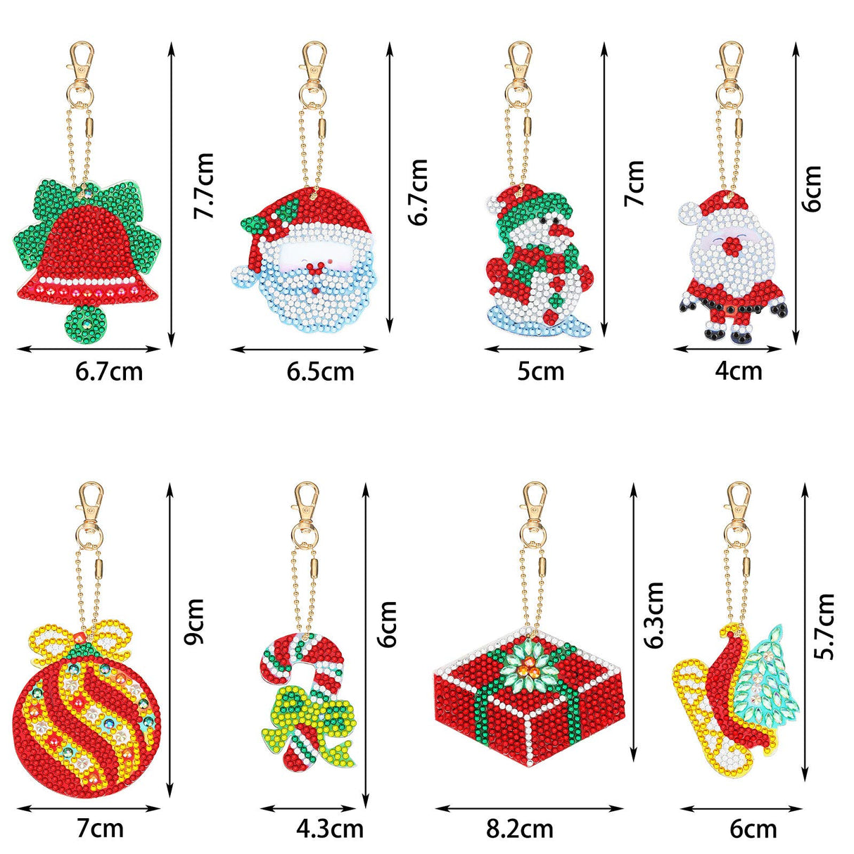 Yaomiao 17 Pieces Double Sided Diamond Art Christmas Ornaments Christmas Keychains Diamond Art Kit for Adult DIY 5d Painting Round Drill Key Chain Xmas Crystal Rhinestone Arts Craft Keychain Supplies Yaomiao