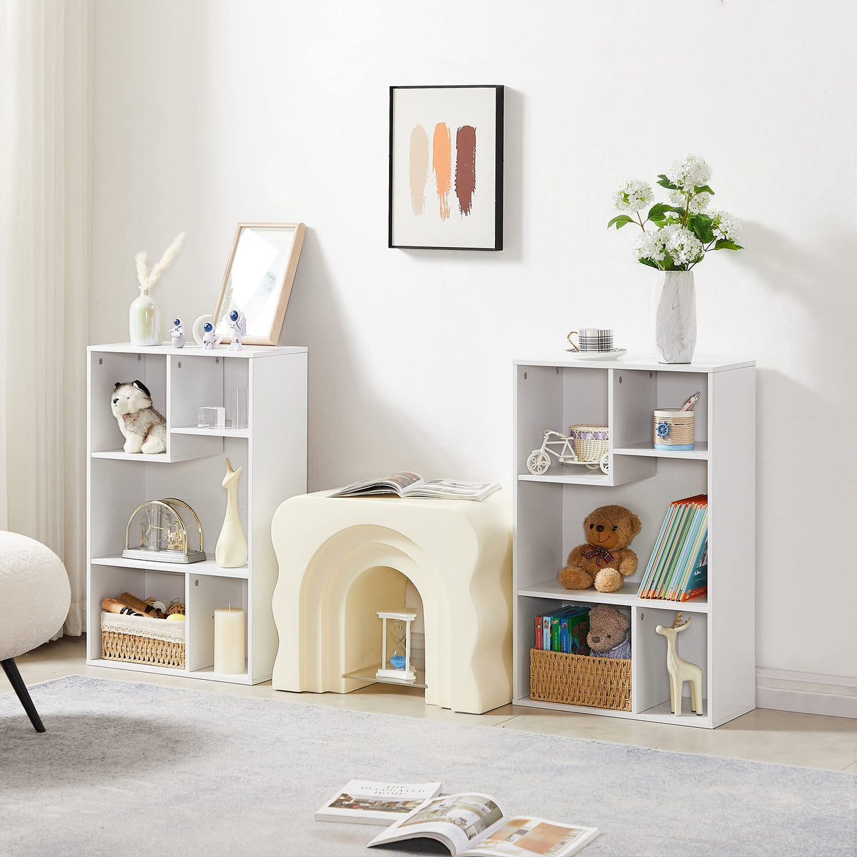 VECELO 5 Cube Modern Bookcases, 3 Tier Bookshelves, 31 Inch High Cubby Storage Organizer, Shelf Hight Up to 12.8 Inches Suit for Most Books, Vertical or Horizontal Use Available,Pearl White VECELO