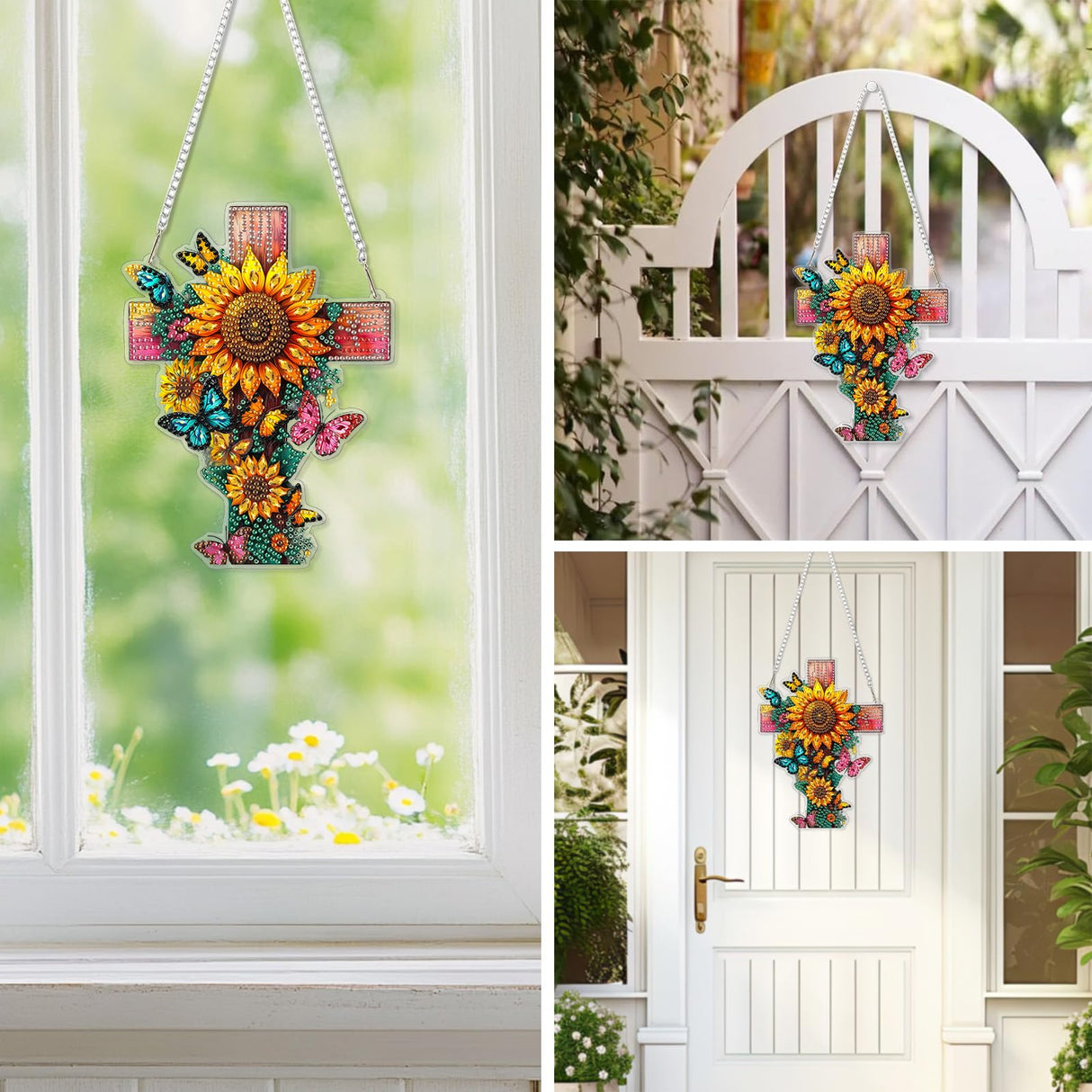 EOBROMD Diamond Hanging Art Kits for Adults, Cross Butterfly Suncatcher Diamond Art Painting, DIY Special Shaped Rhinestone Kits for Adults, Window Pendants Home Garden Wall Hanging Ornament EOBROMD
