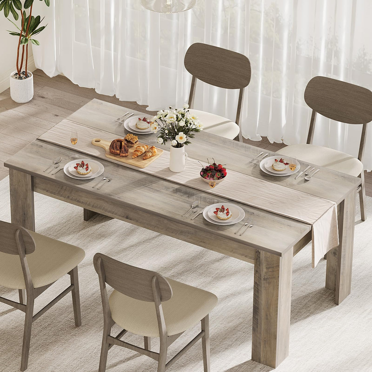 IDEALHOUSE Dining Table for 4-6, 63" Wood Farmhouse Rectangular Thickened Dinner Dining Room & Kitchen Table for 4 for Apartment, Small Space, Rustic Gray IDEALHOUSE