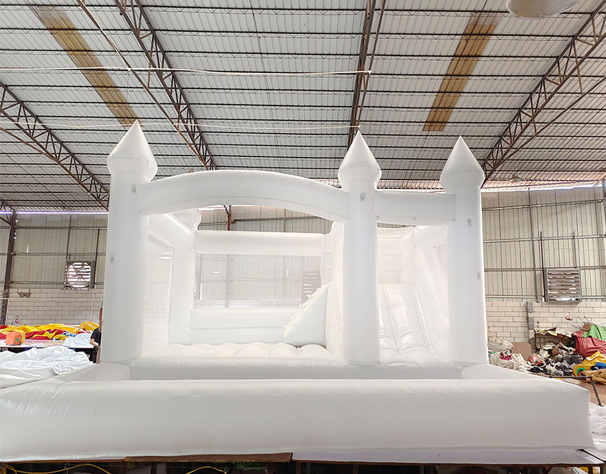 White Bounce House with Slide& Ball Pit for Adults,Commercial PVC 15FT Large Inflatable Bounce House Castle Outdoor with 950W Powerul Blower,Wedding Birthday Party Decorations 15x15x10FT awesmflate
